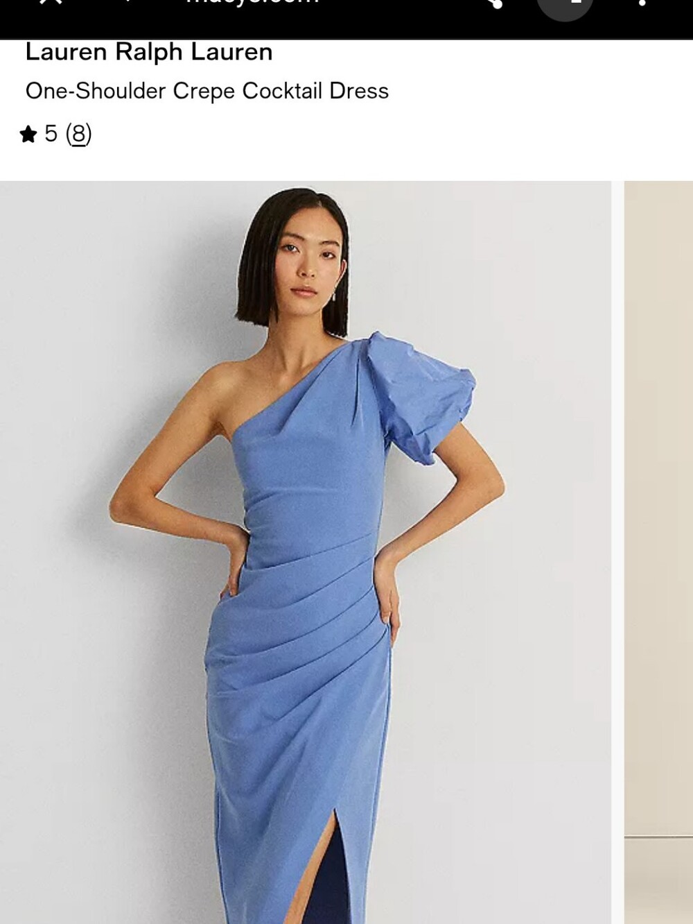 NWT Ralph Lauren One-Shoulder Puff Sleeve Midi Dress in Navy Blue